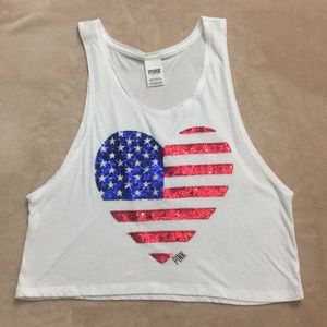 PINK Heart American Flag Crop Top